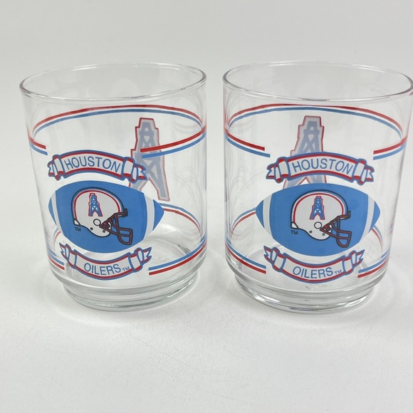 Vintage Houston Oilers Shell Gasoline Promo NFL Football Team Glass Set of 2